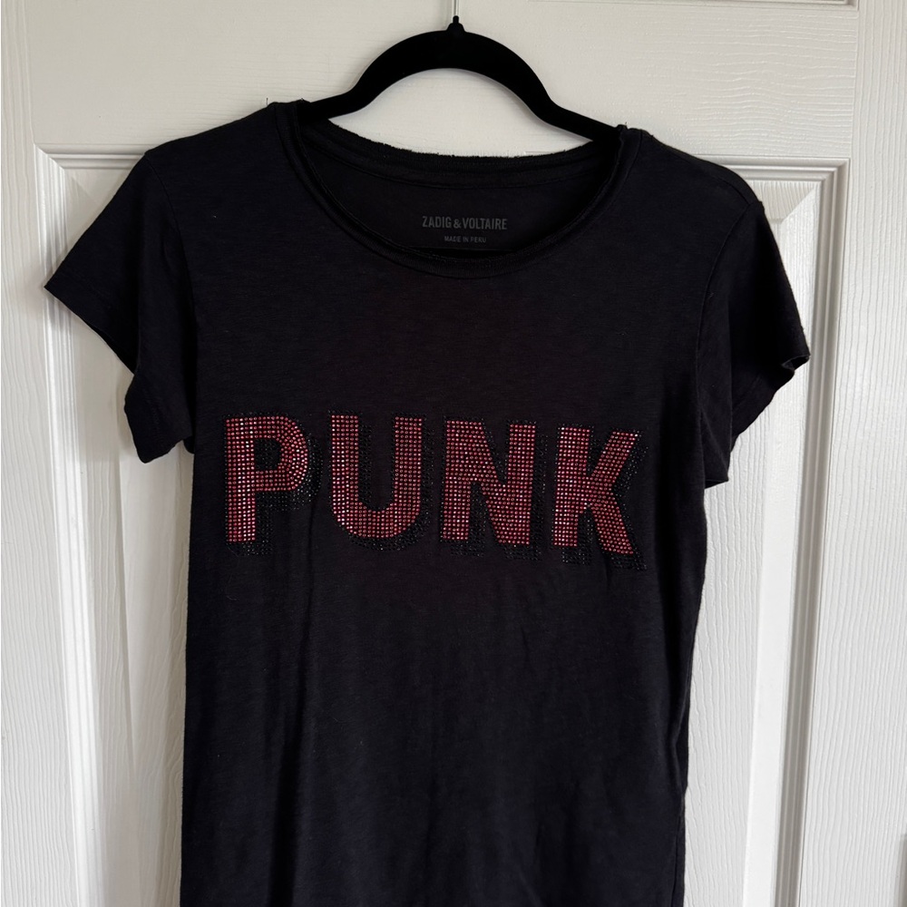 Zadig & Voltaire Black Tee with Red 'PUNK' Design